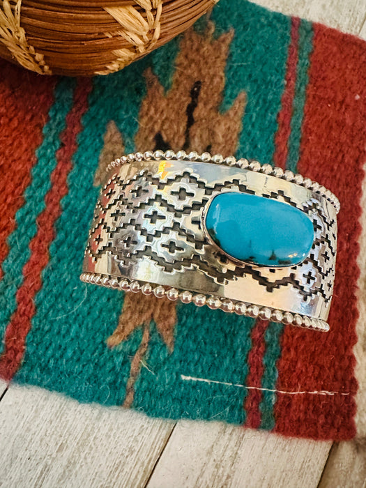 Navajo Sterling Silver & Kingman Turquoise Cuff Bracelet