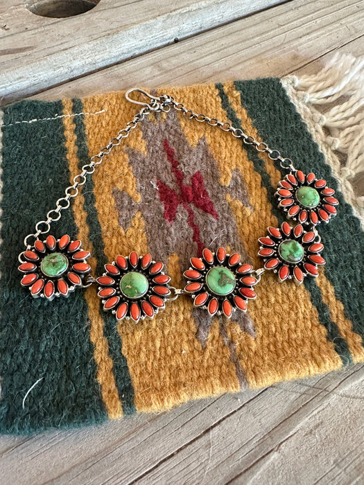 Beautiful Handmade Sterling Silver, Coral & Sonoran Turquoise Choker Necklace