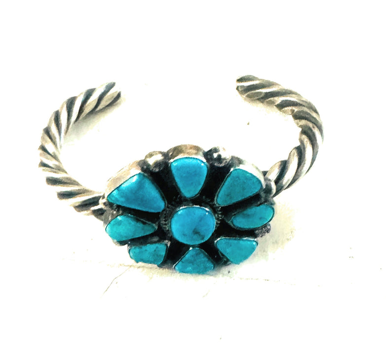 Navajo Kingman Turquoise & Sterling Silver Cluster Cuff Bracelet