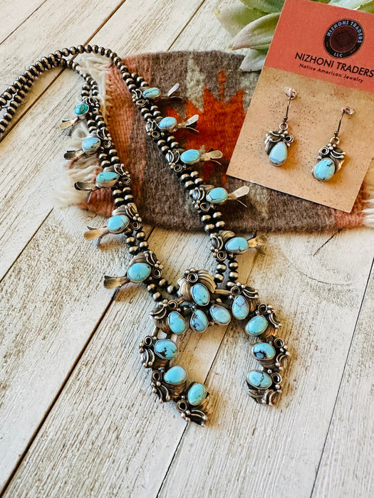 Navajo Golden Hills Turquoise & Sterling Silver Squash Blossom Necklace Set