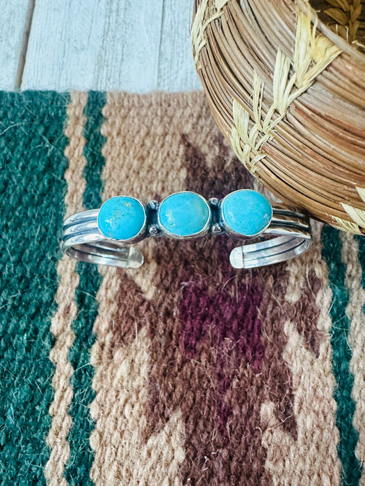 Navajo Turquoise & Sterling Silver 3-Stone Cuff Bracelet