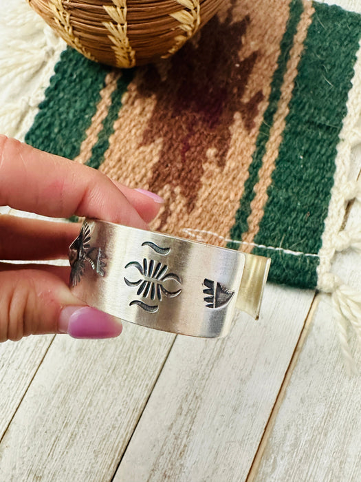 Navajo Hand Stamped Sterling Silver Cuff Bracelet By Elvira Bill