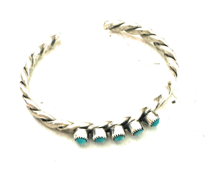 Navajo Twisted Sterling Silver & Turquoise Cuff Bracelet