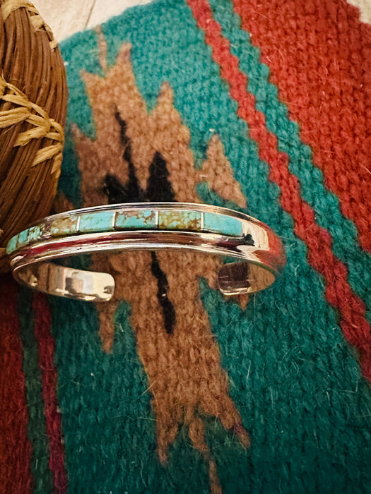 Navajo Turquoise & Sterling Silver Inlay Cuff Bracelet