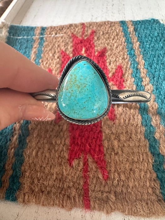 Navajo Single Stone Turquoise And Sterling Silver Cuff Bracelet