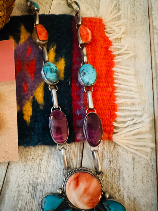 Navajo Sterling Silver, Spiny Oyster & Turquoise Necklace Set