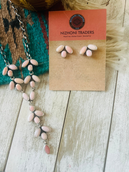 Navajo Queen Pink Conch & Sterling Silver Necklace Set