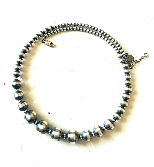 Navajo Sterling Silver Beaded Wrap Choker Necklace