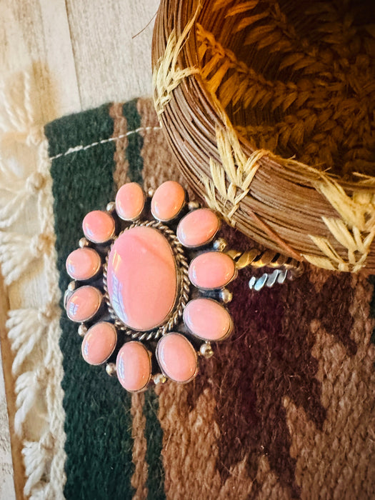 Navajo Queen Pink Conch Shell & Sterling Silver Cluster Cuff Bracelet