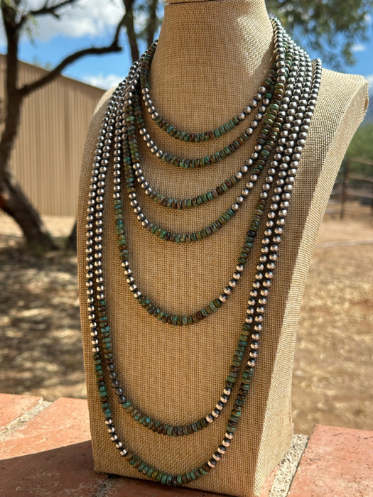 Navajo made 6mm Sterling Silver Pearls with Royston Turquoise