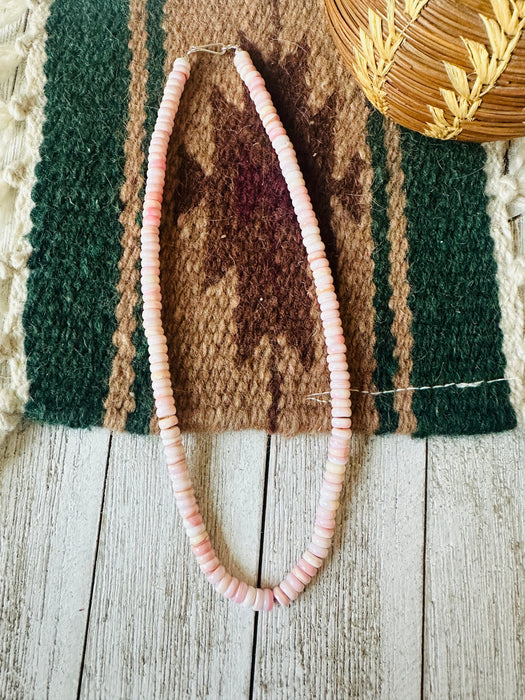 Navajo Queen Pink Conch & Sterling Silver Beaded 16” Necklace