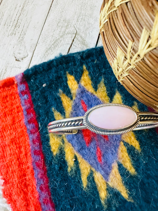 Navajo Queen Pink Conch Shell & Sterling Silver Cuff Bracelet