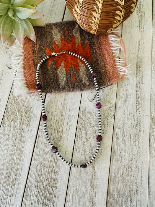 Navajo Purple Spiny & Sterling Silver Pearl Beaded 18” Necklace - Culture Kraze Marketplace.com