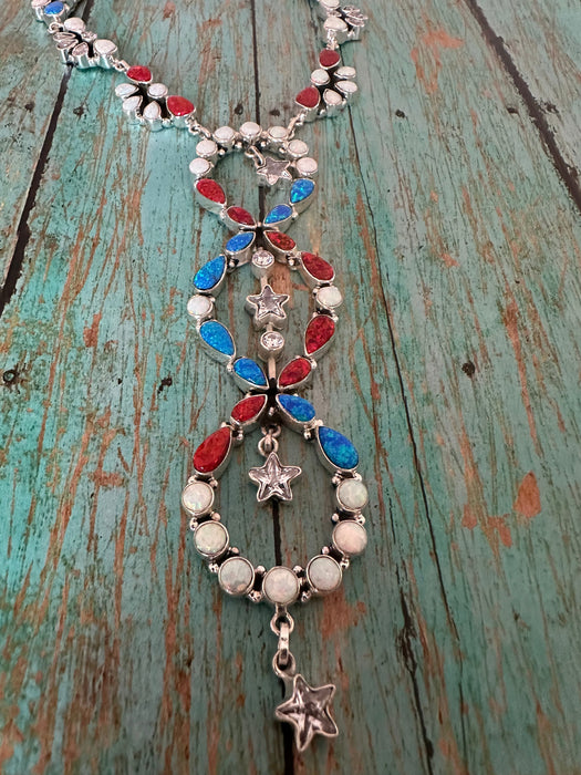 4th Of July Collection Handmade Sterling Silver & Red, White & Blue Fire Opal Statement Necklace