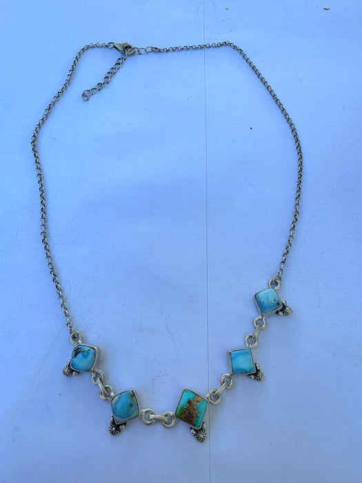 Handmade Sterling Silver, Golden Hills Turquoise & Sonoran Mountain Turquoise Necklace