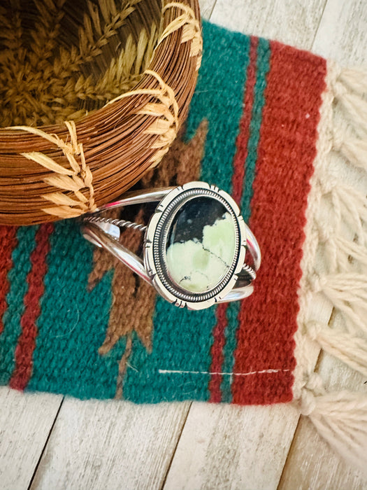 Navajo New Lander Turquoise & Sterling Silver Cuff Bracelet by Wydell Billie