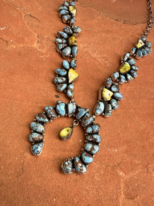 Handmade Sterling Silver, Palomino Turquoise & Golden Hills Turquoise Naja Necklace