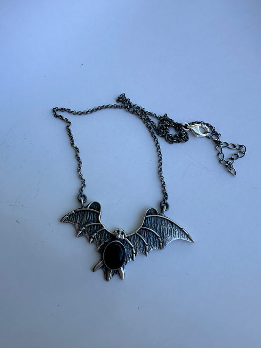 Beautiful Handmade Sterling Silver & Onyx Bat Single Stone Necklace