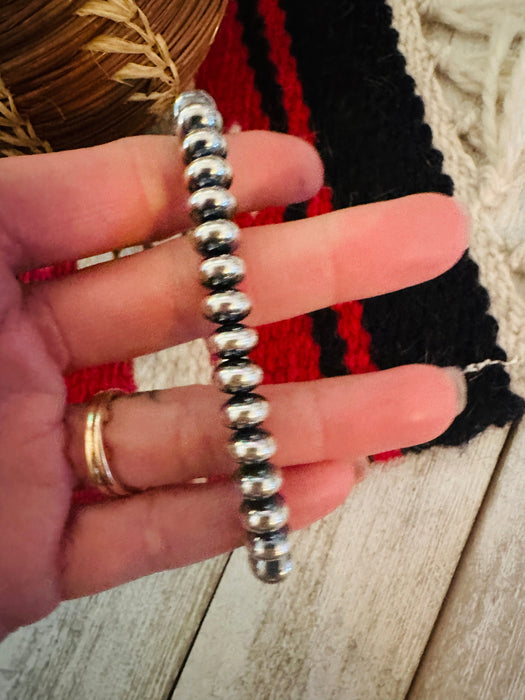 Navajo 8mm Sterling Silver Beaded Stretch Bracelet