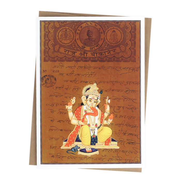 Greeting Card - Rajasthani Miniature Painting - Seated Ganesh -  5"x7"