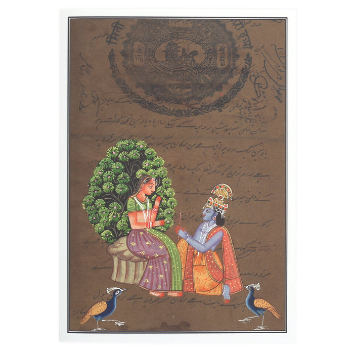 Greeting Card - Rajasthani Miniature Painting - Radha Govinda with Peacocks - 5"x7"