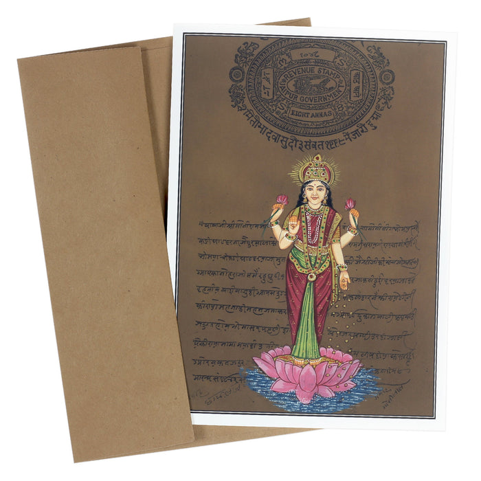 Greeting Card - Rajasthani Miniature Painting - Lakshmi Standing on Lotus - 5"x7"