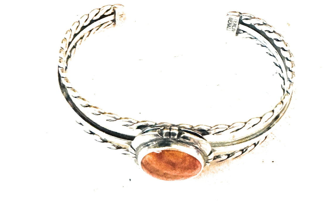 Navajo Sterling Silver & Orange Spiny Oyster Cuff Bracelet