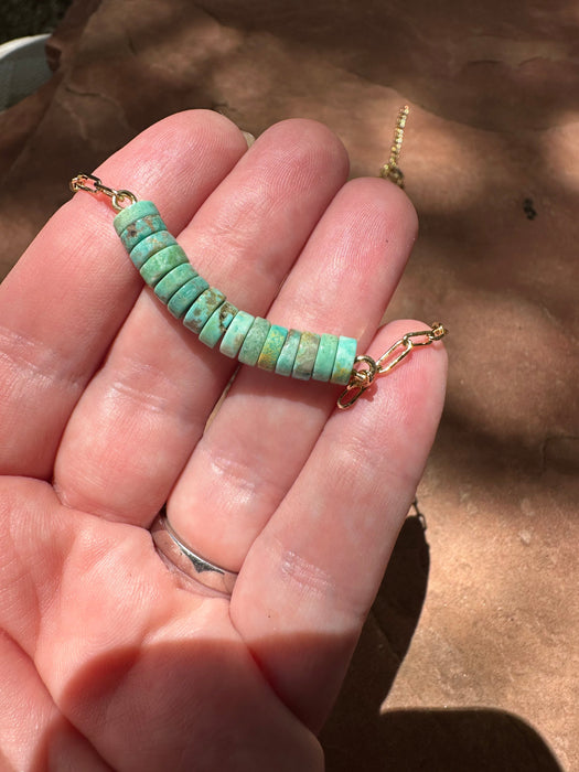 “The Golden Collection” Wild Ocean Handmade Natural Turquoise Beaded 14k Gold Plated Necklace