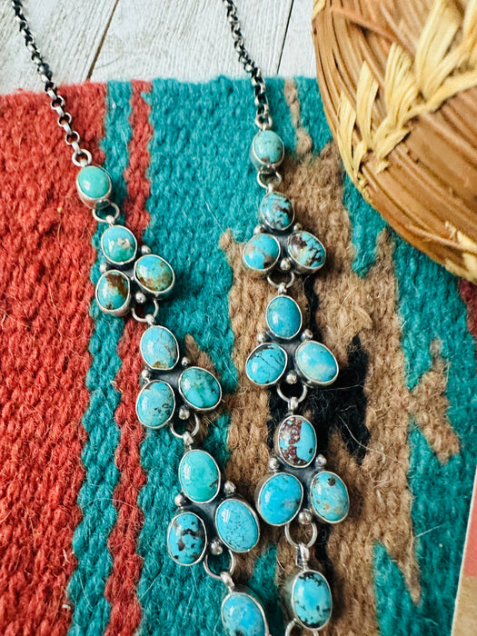 Navajo Sterling Silver & Turquoise Cluster Lariat Necklace Set