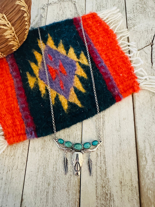 Handmade Sterling Silver & Turquoise Bullhead Necklace
