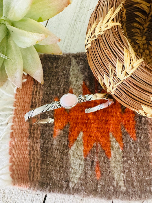 Navajo Queen Pink Conch Shell & Sterling Silver Cuff Bracelet