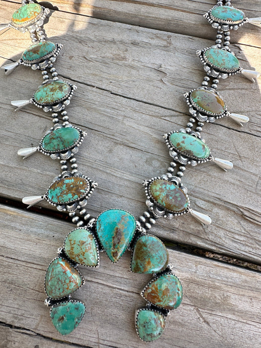 Handmade Sterling Silver & Turquoise Squash Blossom Necklace