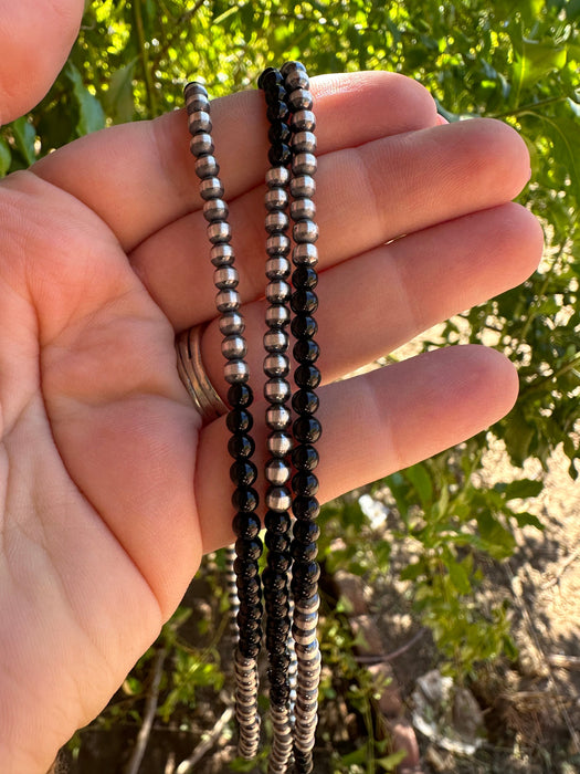 Navajo Pearl Sterling Silver & Black Onyx Beaded Necklace