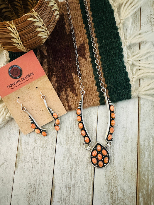 Navajo Sterling Silver & Orange Spiny Oyster Necklace Set