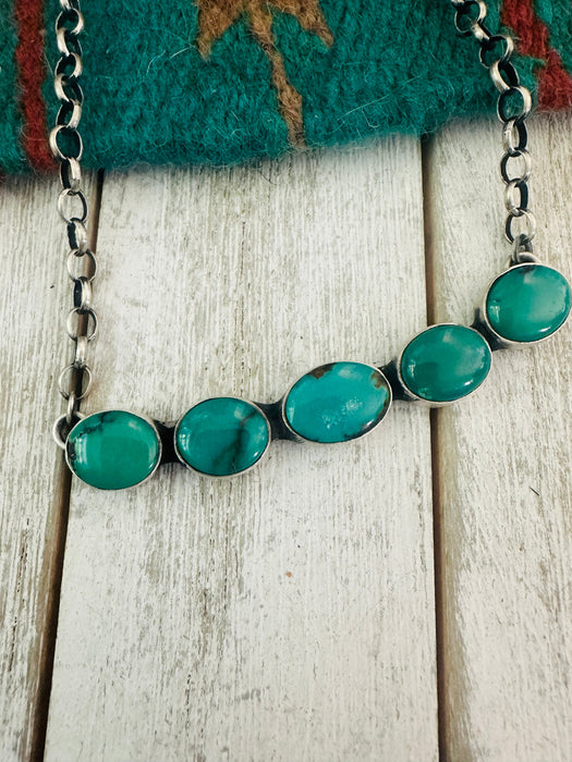 Navajo Sterling Silver & Turquoise Bar Necklace