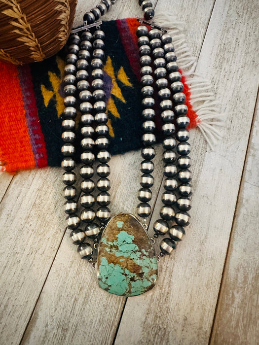 Navajo Sterling Silver & Turquoise Beaded Triple-Strand Necklace