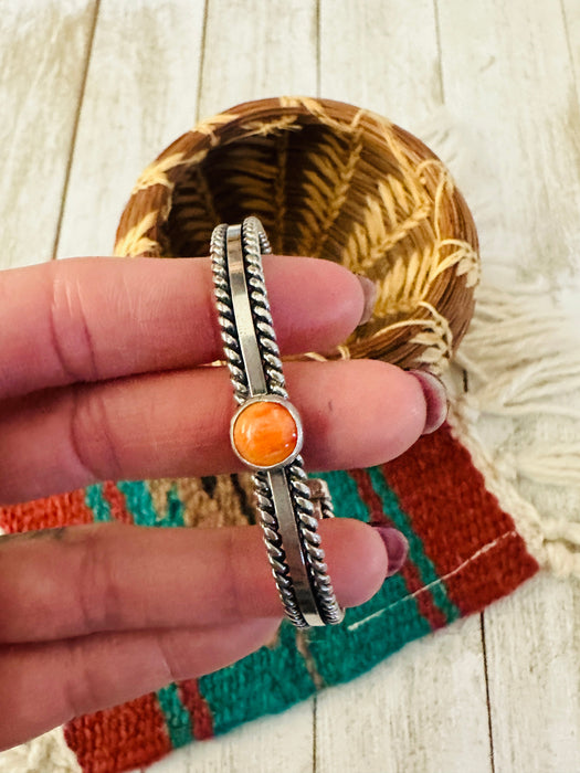 Navajo Sterling Silver & Orange Spiny Oyster Cuff Bracelet