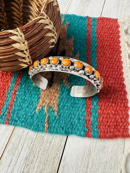 Navajo Orange Spiny & Sterling Silver Cuff Bracelet by Darlene Begay