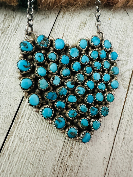 Navajo Turquoise & Sterling Silver Cluster Heart Necklace