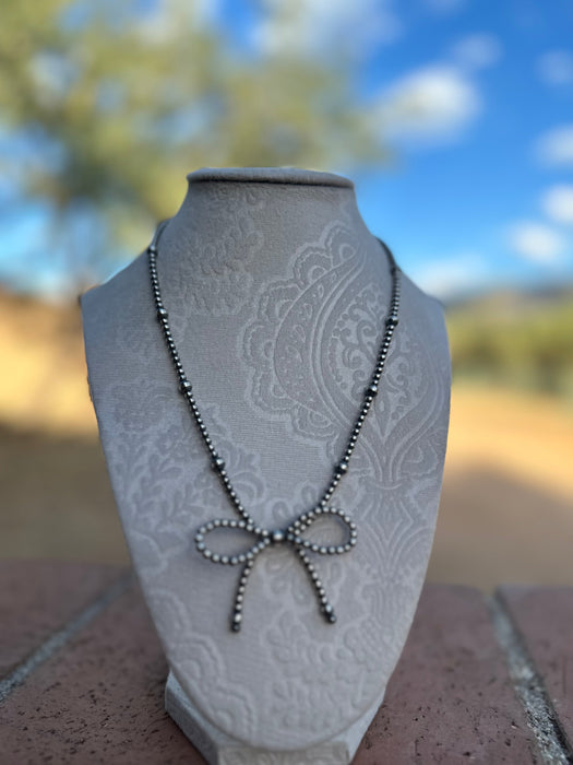 Navajo Made 3-6mm Sterling Silver Pearl Beaded Bow Tie  Necklaces