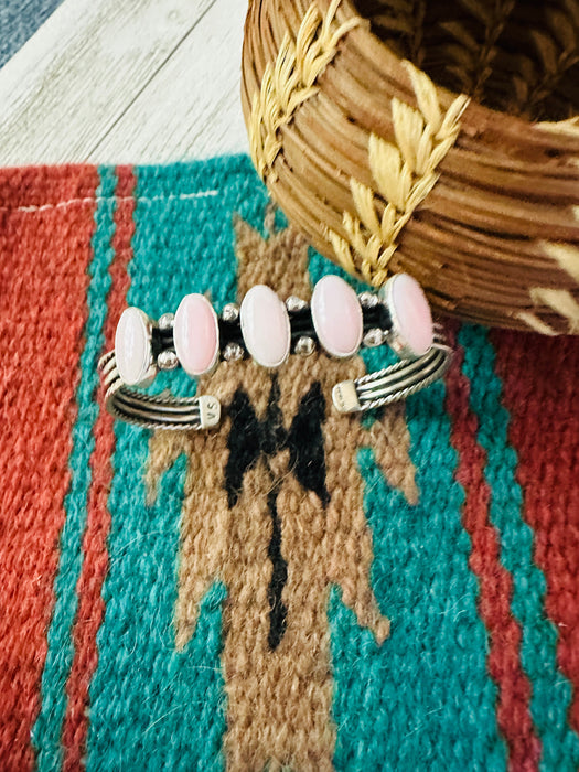 Navajo Queen Pink Conch Shell & Sterling Silver Cuff Bracelet