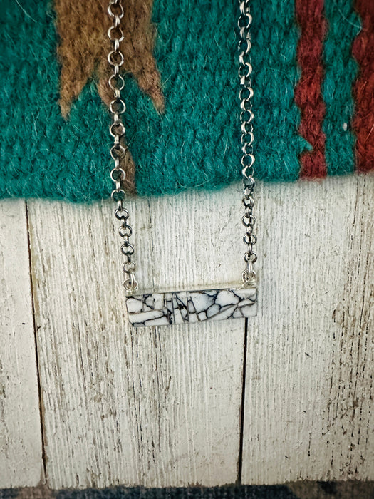 Navajo Howlite & Sterling Silver Inlay Bar Necklace