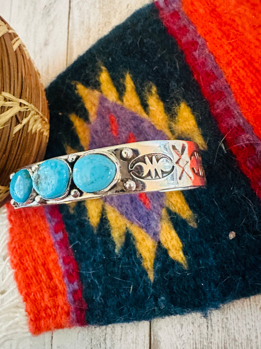 Navajo Sterling Silver & 3-Stone Turquoise Cuff Bracelet