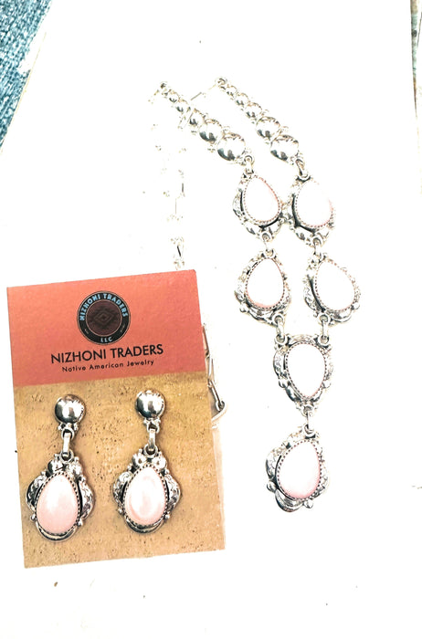 Navajo Queen Pink Conch & Sterling Silver Necklace Set