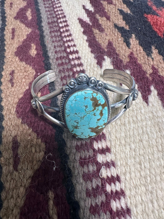 Beautiful Navajo Sterling Number 8 Turquoise Bracelet Cuff Signed Robert Shakey