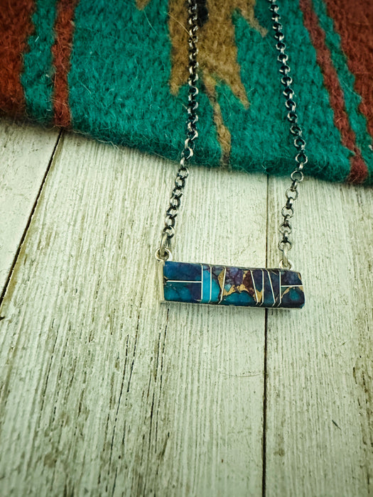 Navajo Purple Mojave & Sterling Silver Inlay Bar Necklace