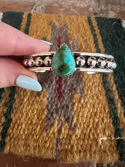 Handmade Sonoran Turquoise & Sterling Silver Single Stone Adjustable Cuff Bracelet