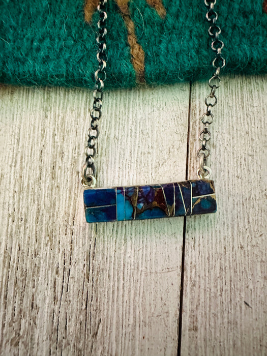 Navajo Purple Mojave & Sterling Silver Inlay Bar Necklace