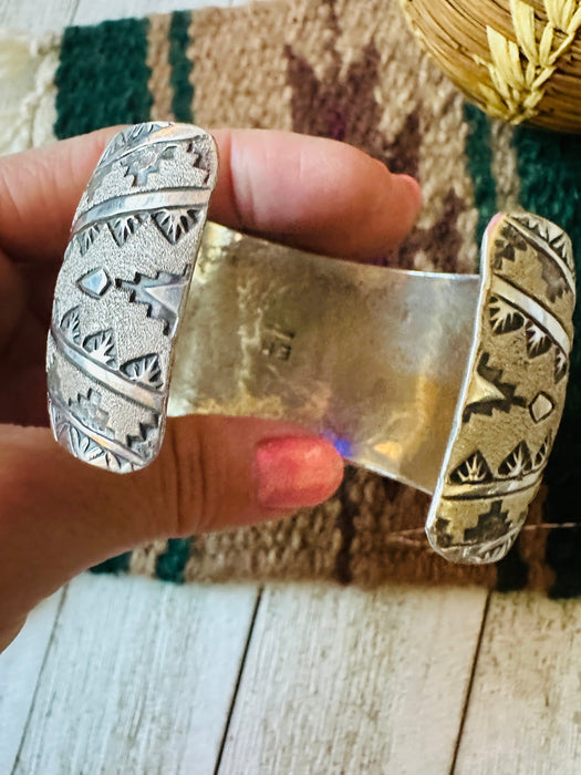 Vintage Old Pawn Navajo Hand Stamped Sterling Silver Cuff Bracelet