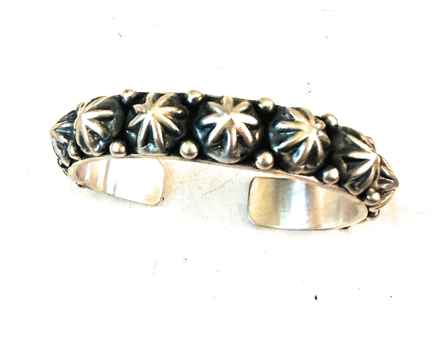 Navajo Hand Stamped Sterling Silver Studded Cuff Bracelet